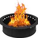 Outdoor Smokeless Fire Pit Ring 34 Inch Outer/30 Inch Inner Diameter, Heavy Duty Metal Round Liner Insert for Outside DIY Campfire or Bonfire Ring, Above or In Ground Use