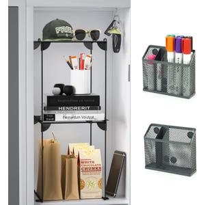 Neudeco Locker Accessories and Decor Kit, Including Mesh Shelf, Organizer, Magnetic Basket and Pen Holder, Suitable for School, Work, Kitchen, Bathroom, (Pack of 4, Grey) (12 Iinch-4 Pieces)