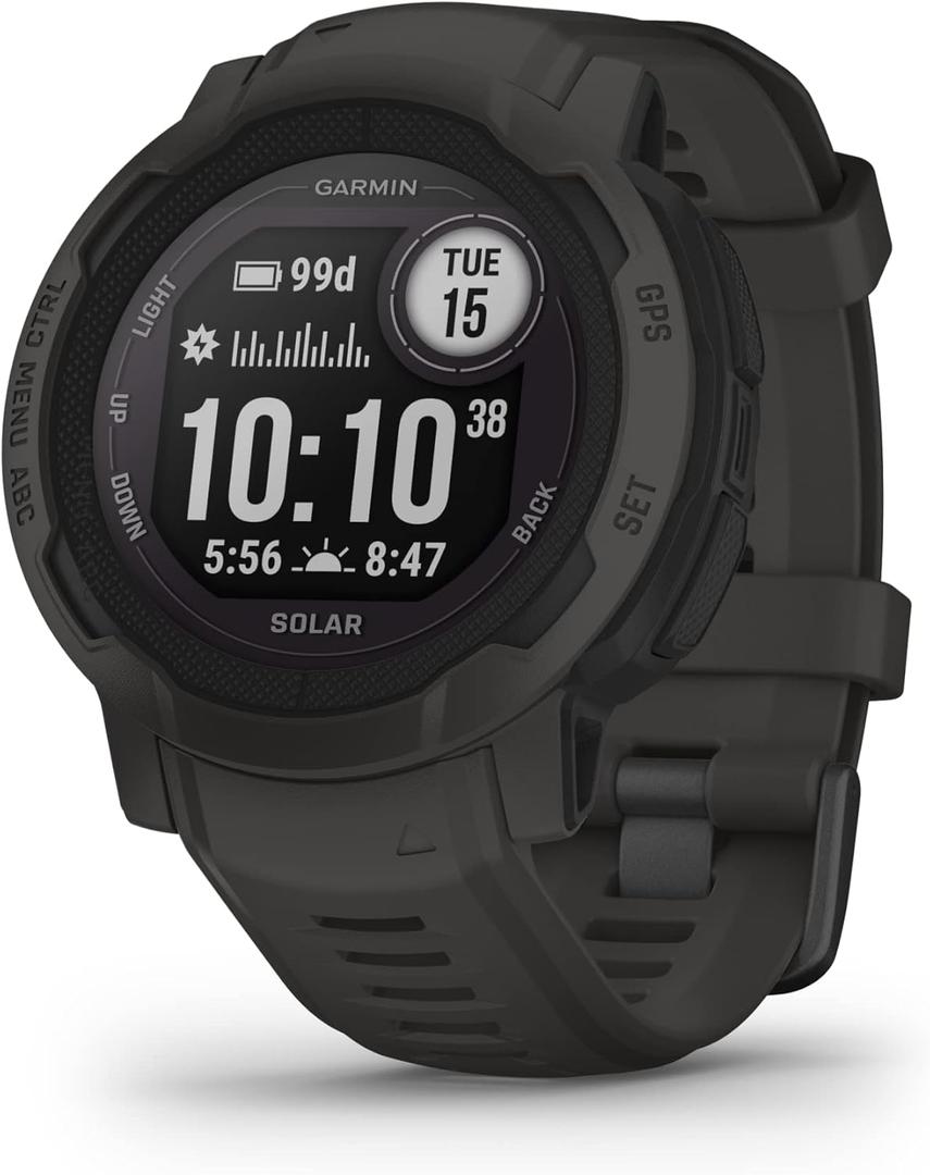 Garmin Instinct 2 Solar, Smaller-Sized Rugged Outdoor Watch with GPS, with Solar Charging Capabilities, Built for All Elements, Multi-GNSS Support, Tracback Routing and More, Graphite (45 MM)