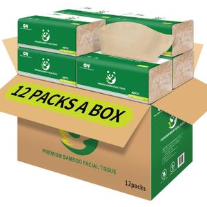 Soft Durable Bamboo Facial Tissues - 3 Ply Natural Unbleached Facial Paper Dry or Wet Use 12 Packs134 Tissue per Pack, 1608 Tissues Total