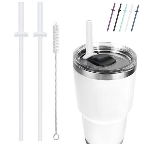 Silicone Straw for Yeti Rambler, 2PCS Reusable Straws & 1 Cleaning Brush for Yeti 30/20 oz Tumbler with Magslider Lid, Adjustable Drinking Straws Accessories Patent Pending (Transparent)