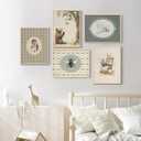 5Pcs Retro Vintage Animal Canvas Wall Art Nursery Decor Kids Painting Picture Wall Decor Farmhouse Animal Poster Print Artwork for Children's Bedroom Dining Room Home Decoration (12x16in)