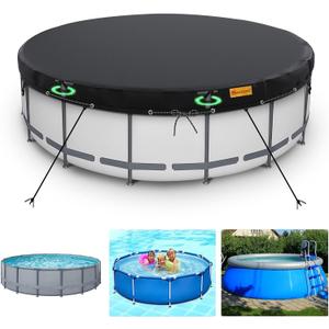 12Ft Round Pool Cover,Heavy Duty Waterproof Round Pool Covers for Above Ground Pools with Ground Nails and Windproof Ropes,Increase Stability&Tear-Resistant, Waterproof and Dustproof, Black