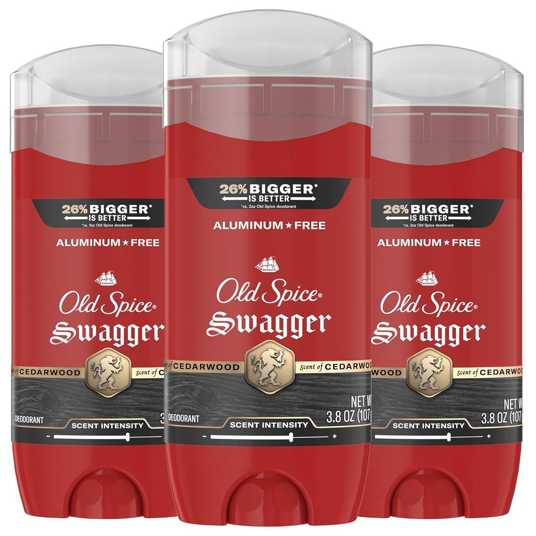 3 x Old Spice Aluminum Free Deodorant for Men, 24/7 Protection to Eliminate Odors, 24/7 Freshness & Lasting Scent, Swagger with Lime & Cedarwood Scent, 3.8 oz (Pack of 3)