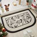 YDKGL Half Circle Bath Mat, Thin Bathroom Rugs Fit Under Door Quick Dry Non Slip Washable Bathroom Mat with Rubber Backing, Absorbent Half Round Shower Rug (20 X 31, C- Flower Black)