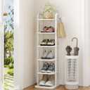 Hzuaneri 6 Tiers Vertical Shoe Rack, Tall Shoes Shelf with 2 Hooks