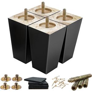 SHANJUE Wood Furniture Legs 5 inch Sofa Legs Pack of 4,Black Square Couch feet Mid Century Chair Legs,Sofa Replacement Parts,for Dresser, Sideboard, Recliner, Coffee Table