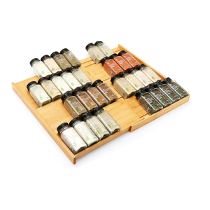 Thalomely Bamboo Spice Drawer Organizer, (Need 3.1” Deep Drawer) Expandable 4 Tier Spice Rack for Cabinet (From 12" to 23" Wide), Seasoning Storage Insert, Spice Organizer for Drawer,Jars Not Included