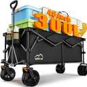 300L Extra Large Collapsible Foldable Wagon, 440lbs Load Capacity 48''L Extended Heavy Duty Folding Beach Wagon with Big All-Terrain Wheels, Utility Garden Cart for Outdoor Activities, Black