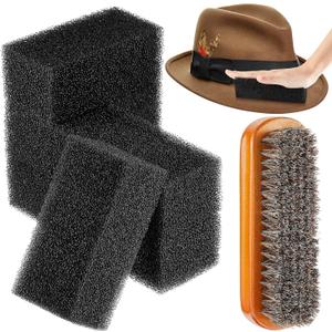 5 Pieces Felt Hat Cleaning Sponge Felt Cap Brush Cleaner Horse Hair Wood Cleaning Kit Cowboy Baseball Hat
