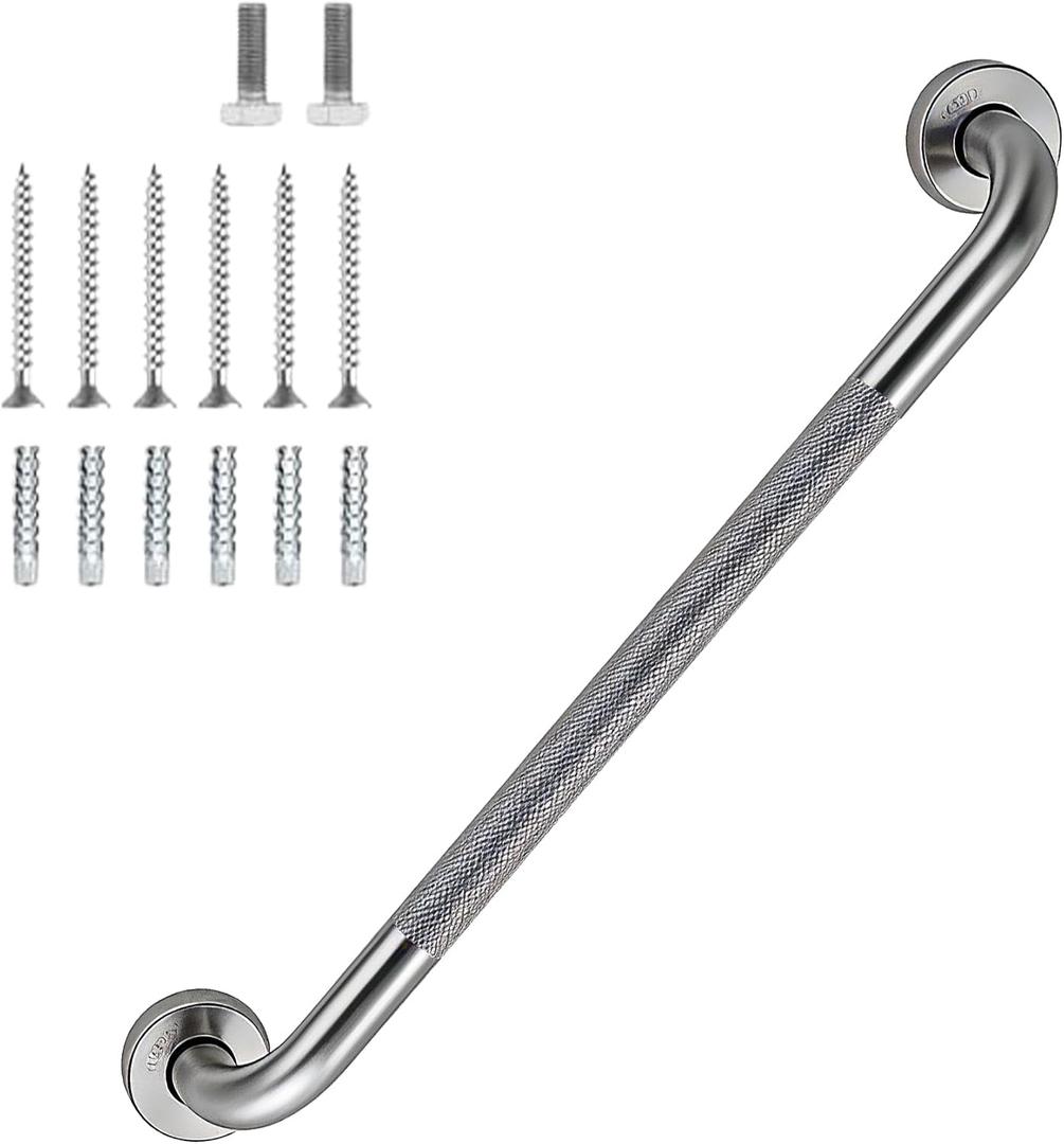 24 Inch Shower Grab Bar 1.25" Dia,Brushed Nickel Anti Slip Bathroom Grab Bar, 304 Stainless Steel Knurled Handicap Grab Bars, Safety Support Handrail, Bath Shower Handle for Elderly Injury Senior