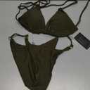 Zuvebamyo Women's Two Piece Bikini Sets Sexy Halter Ring Swimsuit Triangle String Cheeky Bathing Suit Olive, Size: L