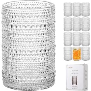 Amzcku Vintage Highball Drinking Glass Set of 12 - Kitchen Glasses Cup for Water, Cocktail, Milk, Juice and Beverage