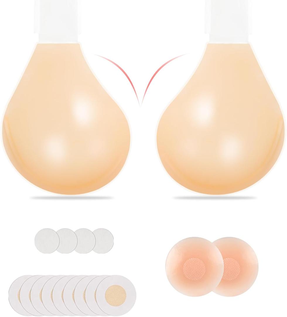 Sticky Bra for Large & Saggy Breasts – Invisible Lift Push Up Bra, Reusable Strong Adhesive No-Show Sticky Boobs (US, Cup Band, DDD, Natural Style)