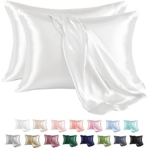 MR&HM Satin Pillowcase for Hair and Skin, Silk Satin Pillowcase 2 Pack, King Size Pillow Cases Set of 2, Silky Pillow Cover with Envelope Closure (20x36, Ivory)