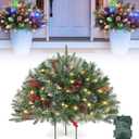 Pre-Lit Artificial Christmas Tree Urn Filler,Lighted Holiday Planter Filler Outdoor,Prelit Planter Bushes Christmas,with Lights and Tripod Stake,8 Modes & Timer,Holiday Porch,Patio(Green-A,1PC) (6in)