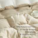 EMME Cotton Muslin Duvet Cover Set Queen Size Linen Like Soft Breathable Lightweight Summer Comforter Cover Set with Zipper Closure (Light Tan&White, Queen, 90"x90")