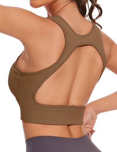 MathCat Backless Sports Bras for Women - Medium Support Yoga Bra - Seamless Ribbed Workout Tops with Removable Pads (X-Small)