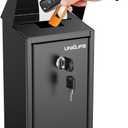 Uniclife Black Metal Donation Box Wall Mounted Mailbox with Top Slot, Collection Box with Key Lock, Safe Suggestion Box, Key Drop Box for Outside, Steel Cash Drop Box for Home Office and Business