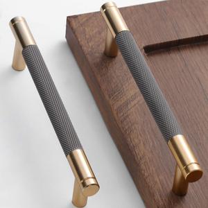 30 Pack 5 Inch 128 mm Knurled Cabinet Handles Cabinet Pulls Aluminum Handles Knurled Drawer Pulls Gold and Grey Oxidation Finish with Diamond Pattern 6" Length (5" Hole Center)