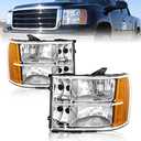 AS Headlights for 2007 2008 2009 2010 2011 2012 2013 GMC Sierra Headlights for 07-13 Sierra 1500/07 08 09 10 11 12 13 14 Sierra 2500 HD/3500 HD with Chrome Housing Amber Reflector Clear Lens Pair