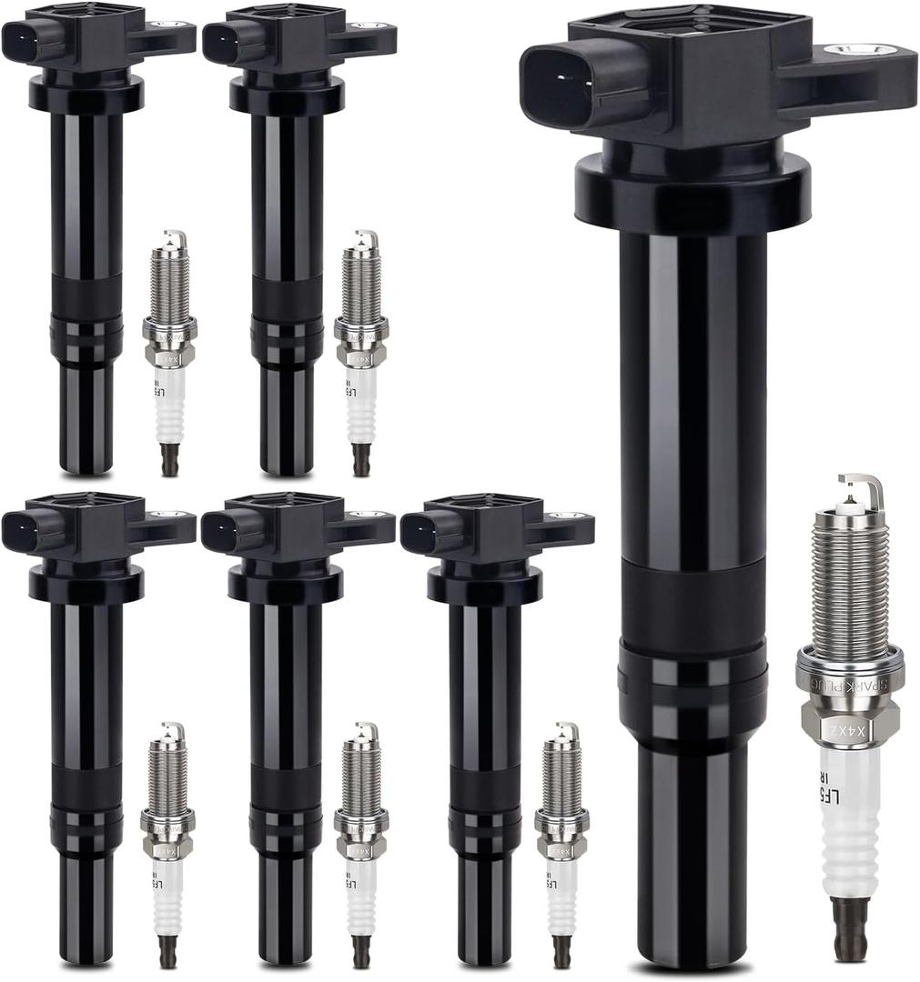 UF558 Ignition Coil & 4505 Double Iridium Spark Plug For 007-2010 Hyundai Santa Fe/Kia Optima Rondo Magentis 2.7 V6 Replaces# 273013E400 C1567 GN10441 GN10569 6PCS