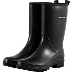 Planone Mid Calf Waterproof Rain Boots For Women Anti-Slipping Garden Shoes Comfortable Insoles Stylish Light Rain Shoes Outdoor Work Shoes, Size 9
