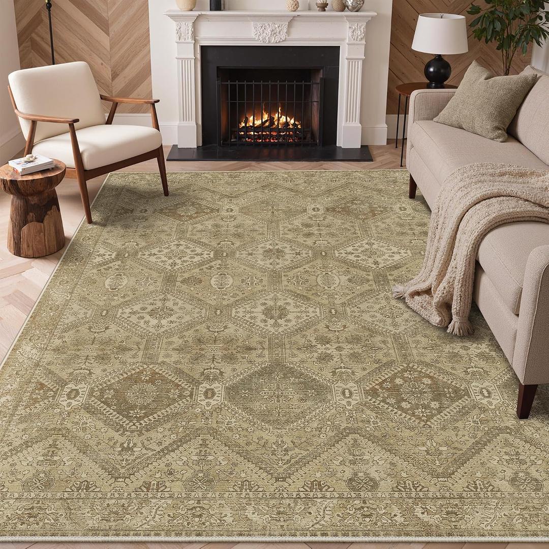 6x9 Area Rug Washable Rug for Living Room Bedroom Non Slip Carpet Brown