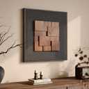 Framed 3D Textured Wood Wall Art, Modern Minimalist Black Painting Artwork for Walls, Vintage Geometric Natural Wooden Wall Art Decor for Living Room, Hallway, Dining Room, Bedroom, Office, 24x24