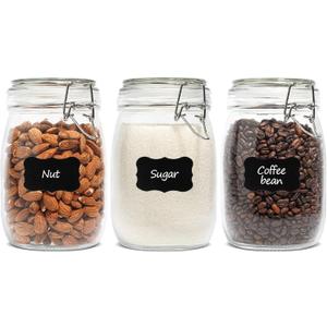 ComSaf 3-Pack 34oz Round Glass Apothecary Jars with Lids, Farmhouse Kitchen Decor for Countertop Display, Airtight Canisters for Cookies, Candy & Coffee, Classic Food Storage Containers