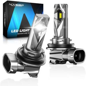 NOVSIGHT H11 H8 H9 LED Fog Light Bulbs - 400% Super Brighter 6500K Cool White, Fanless Light, 1:1 Size Perfect Low Beam, Plug and Play, Automotive Fog Lights Replacement