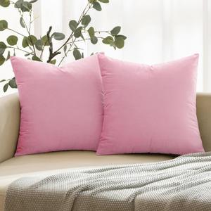 ANRODUO Pack of 2 Velvet Baby Pink Throw Pillows Spring Decorative Pillow Covers Euro Cushion Case Soft Solid Square Cozy Modern Home Decor Pillowcase for Sofa Couch Bed and Living Room 20x20 Inch (20" x 20" (Pack of 2))