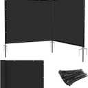 Patio 5' x 12' Outdoor Privacy Screen Freestanding Temporary Fence Panels Net Cover with Metal Poles for Outside Backyard Pool Garden Air Conditioner Fencing, Black