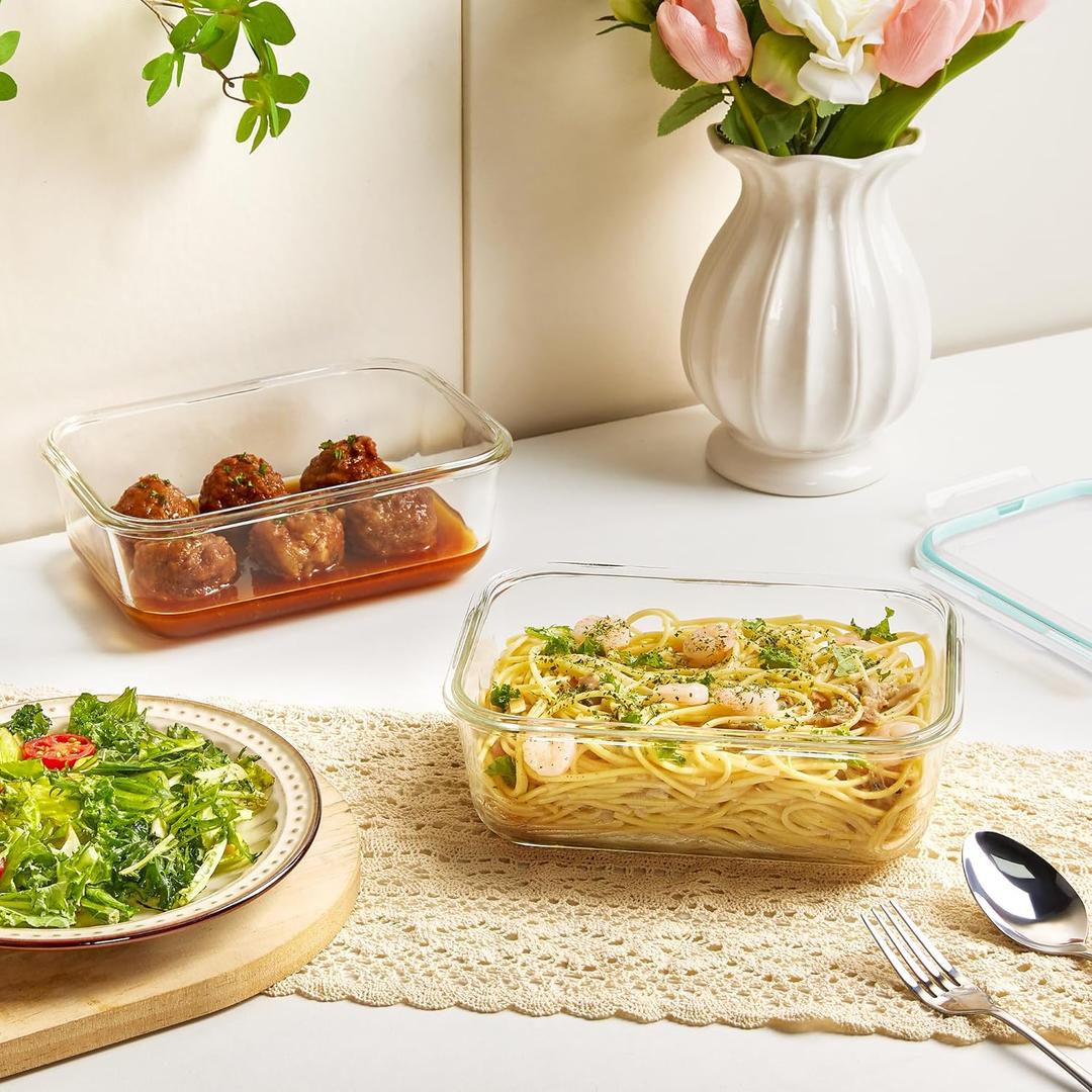 Vtopmart 2 Pack Glass Food Storage Containers with Airtight Lids, Glass Meal Prep Containers, Lunch Office Meal for Microwave, Oven, Freezer and Dishwasher, BPA Free