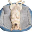 Big Dog Bed for Large Sized Dogs with Soft Plush Cushion, 35"x28"x13.7" Machine Washable High Backrest Bed, Round Pet Sofa with Non-Slip Bottom,Year-Round Comfort for Dogs Up to 66 lbs (Gray And Blue)