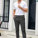 Mens Chinos Slim Fit Pants Flat Front Stretch Skinny Tapered Dress Pants Comfort Casual Solid Trousers (Gray)