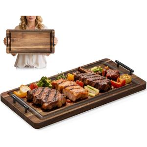 Large Wooden Charcuterie Boards with Handles,23.6x11.8inch Wooden Serving Trays, Rectangular BBQ Meat Cheese Board Platter for Party Appetizers, Home & Outdoor