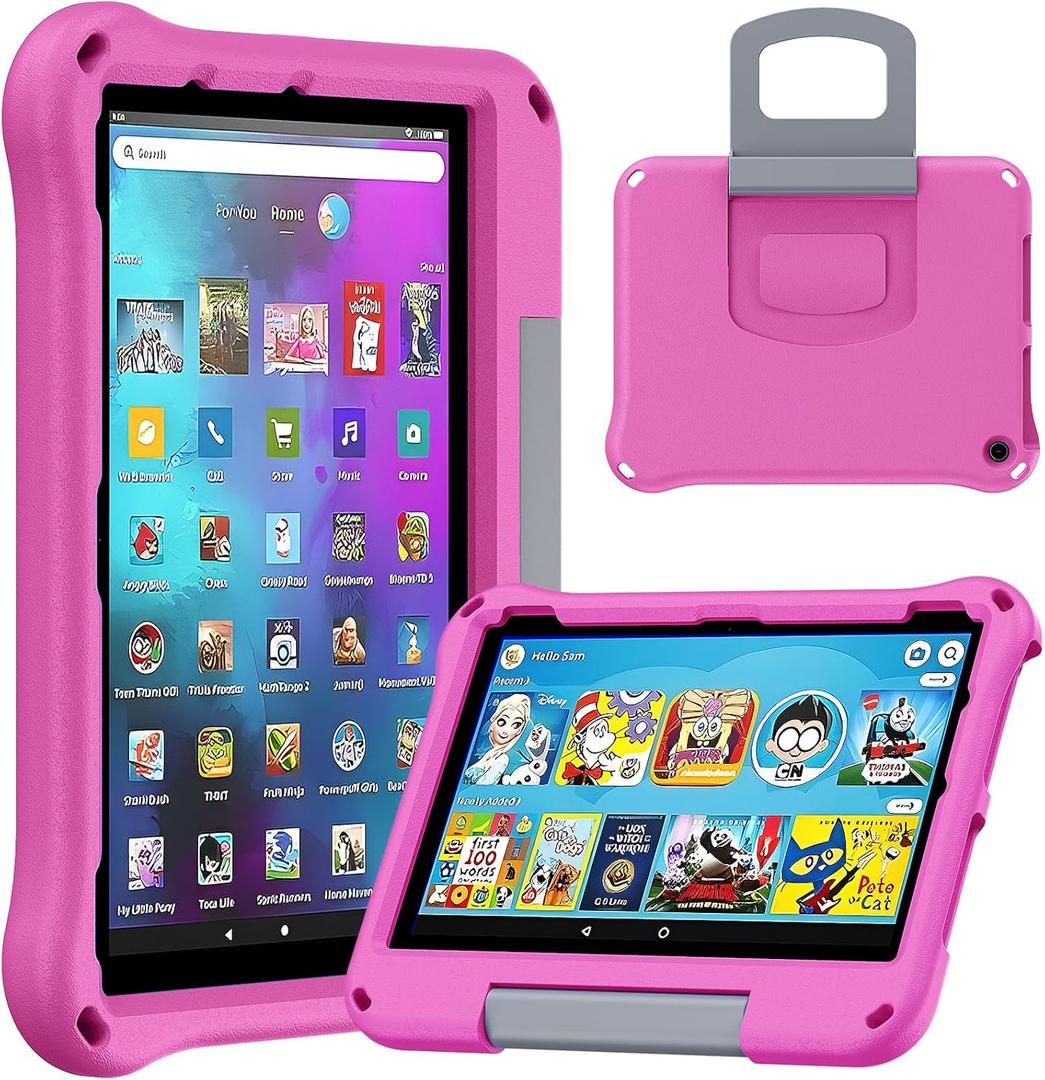 Pink Tablet 10 Case and Cover for Kids (Compatible 2023/2021 Model), Not for iPad/Samsung/Onn Tab, Ubearkk Anti Slip Shockproof Cover