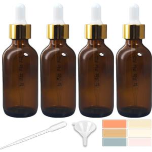 Zkupanx 4 Pack Amber Glass Dropper Bottles 2 oz, 60 ml Glass Bottles with Measured Dropper for Essential Oils, Liquids - Tincture Bottles, Leakproof Travel Small Bottle