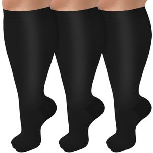 3 Pack Plus Size Compression Socks for Women & Men, Extra Wide Calf Knee High Stockings for Circulation Support, 3XL