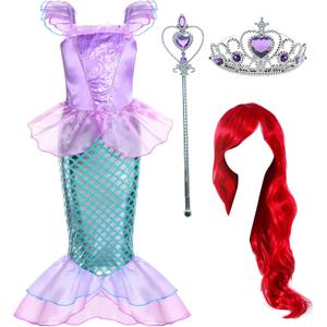 Joy Join Little Girls Princess Mermaid Costume for Girls Dress Up with Wig,Crown Pink (4-5 Years)