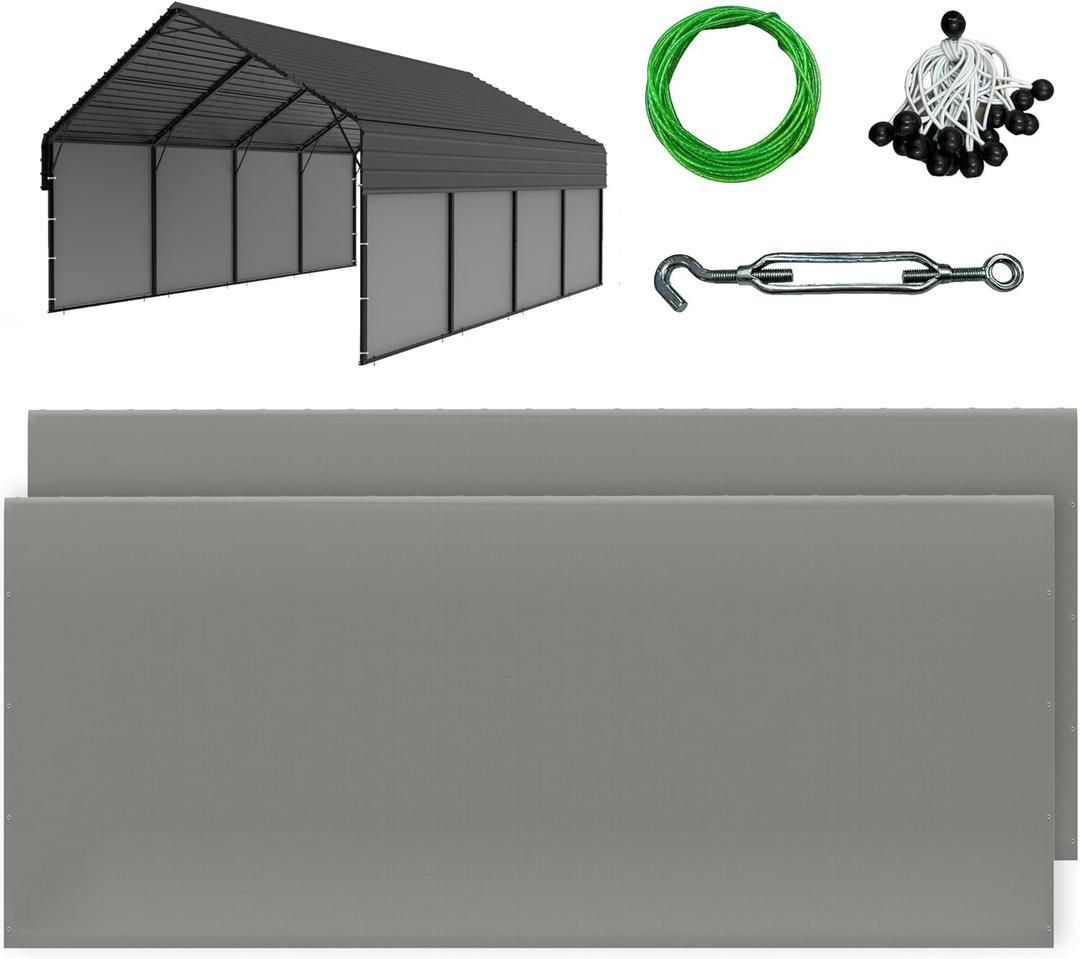 20ft Metal Carport Sidewalls Gray, 2 Packs