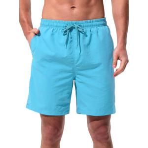 UIQUR Men's Swim Trunks Board Shorts Quick Dry Bathing Suits with Mesh Lining Pockets 7 Inch Inseam Beach Swimwear (Blue, S)