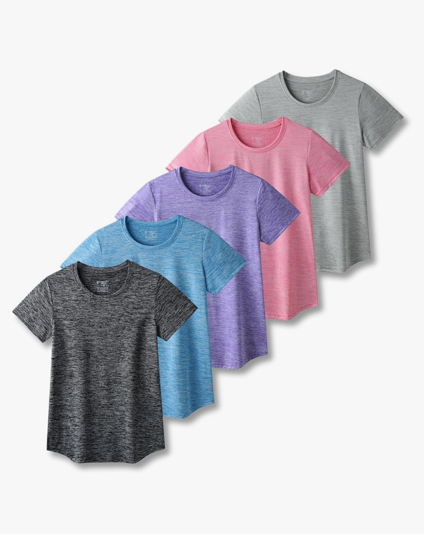 5 Pack: Women's Dry Fit Short Sleeve T Shirts, Athletic Workout Tee Tops for Gym Yoga Running XL