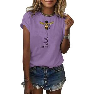 Pfvkeree Womens Cute Bee Graphic Tee Shirts Short Sleeve Let It Bee Funny Letter Print Summer T-Shirt Tops (Large, Z-purple)