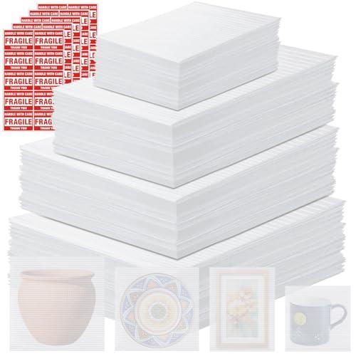 250PCS Packaging Supplies,200 Pack Foam Pouches 4 Sizes(14"x14", 12"x12", 12"x7.5", 7.5"x7.5") with 50 Fragile Stickers,Cushion Foam Pouch for Moving,Packing,Transportation,Storage