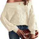 Verdusa Women's Off The Shoulder Sweater Top Dolman Sleeve Textured Knit Pullover Sweaters (Medium, Apricot)