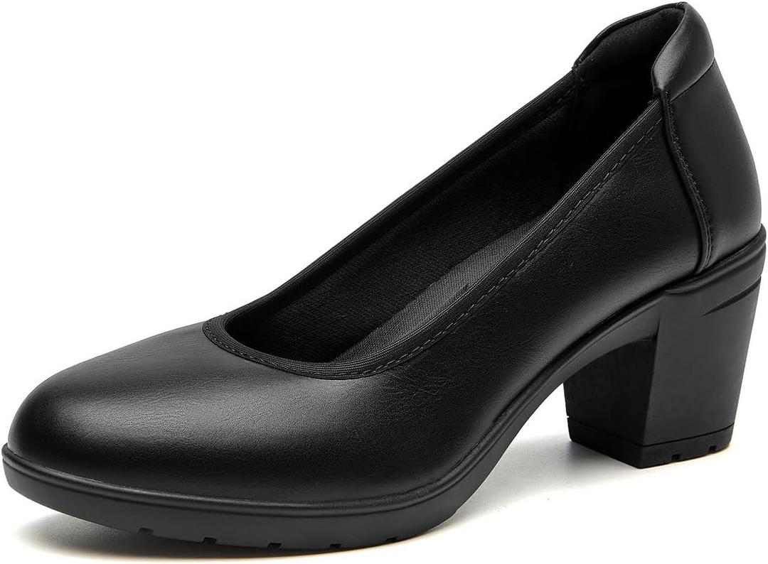SelenePair Women's Chunky Low Block Heels Work Pumps Ladies Closed Round Toe Slip On Dress Wedding Shoe (8)