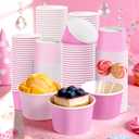 Greencian 120Pcs Pink Paper Ice Cream Cups 12 oz Disposable Gradient Pink Paper Dessert Snack Bowls Spring Summer Food Yogurt Cup Containers for Food Soup Candies Bride Shower Easter Party Supplies