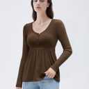SUUKSESS Womens Babydoll Tops Cute Peplum Tops Ribbed Long Sleeve Henley Shirts Going Out Flowy Outfits (Brown, XS)